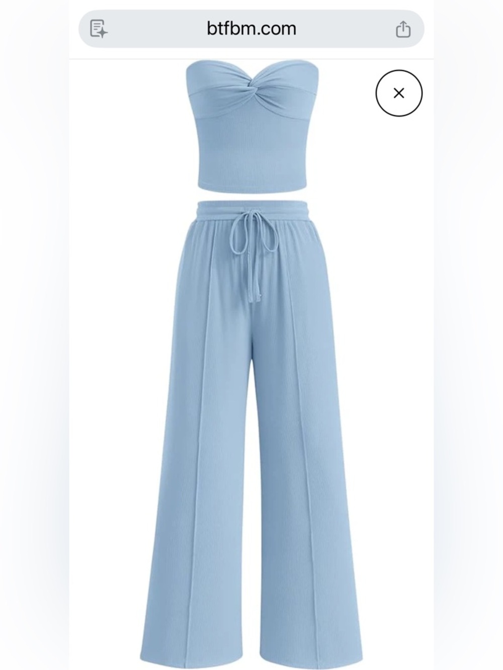Light Blue Wide-Leg Knit Pants with Twist-Front Detail